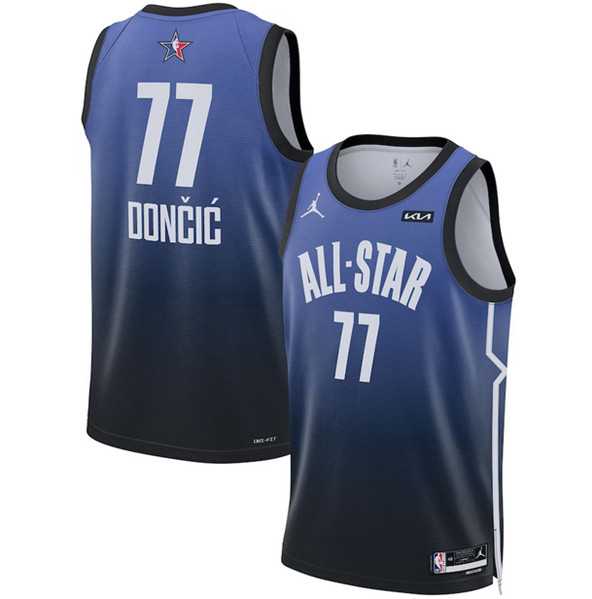 Men's 2023 All-Star #77 Luka Doncic Blue Game Swingman Stitched Basketball Jersey Dzhi